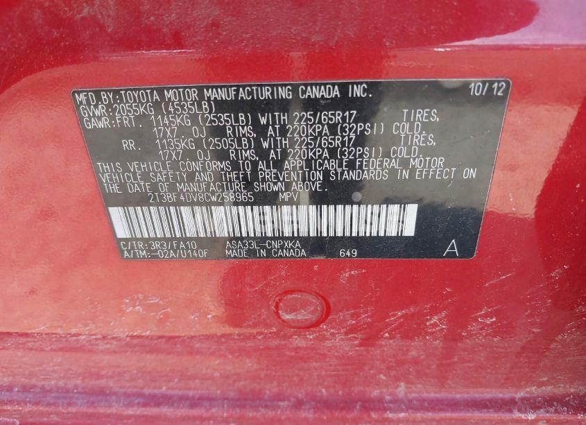 Photo 9 of 2012 Toyota Rav4 (VIN 2T3BF4DV8CW258965)