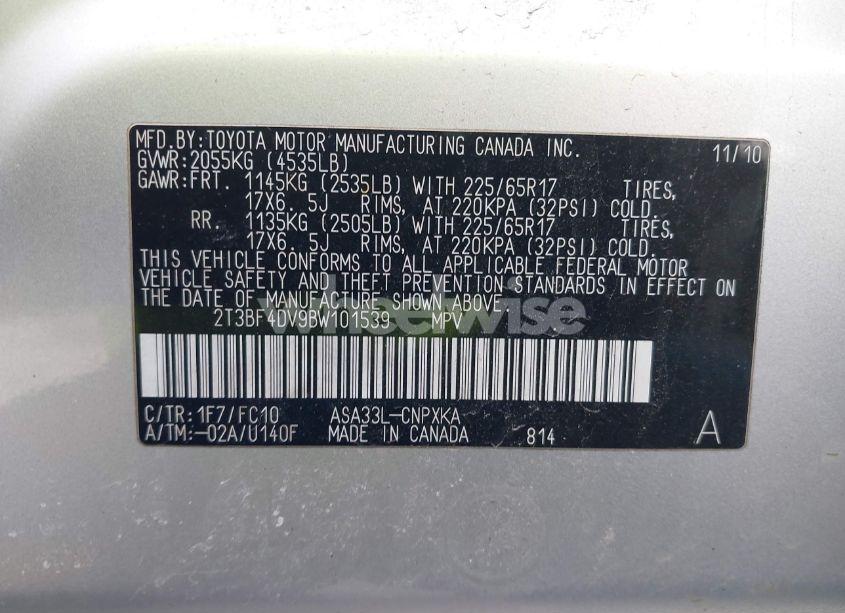 Photo 9 of 2011 Toyota Rav4 (VIN 2T3BF4DV9BW101539)