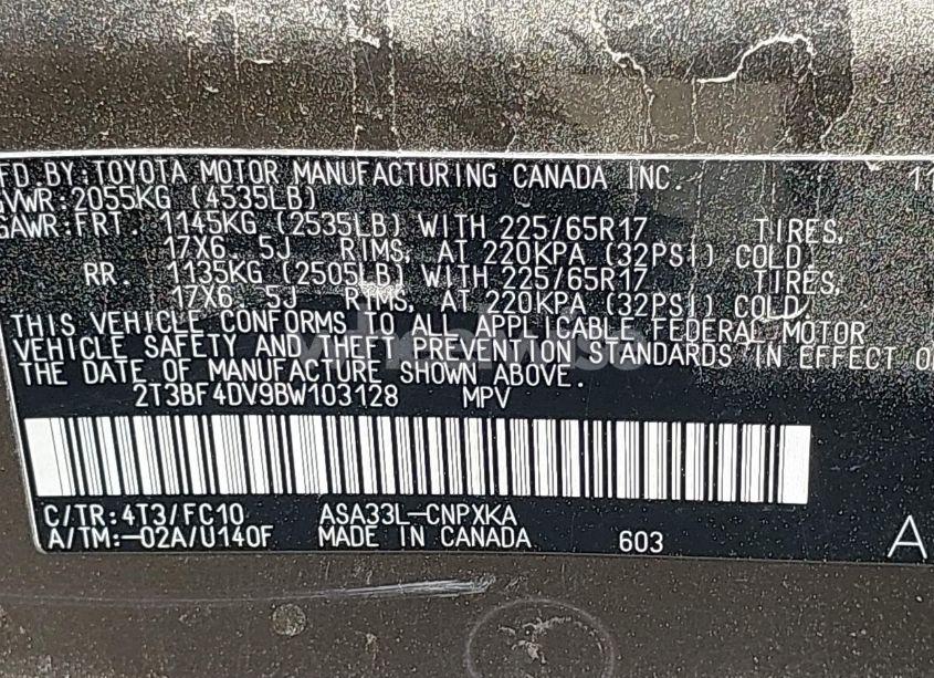 Photo 9 of 2011 Toyota Rav4 (VIN 2T3BF4DV9BW103128)