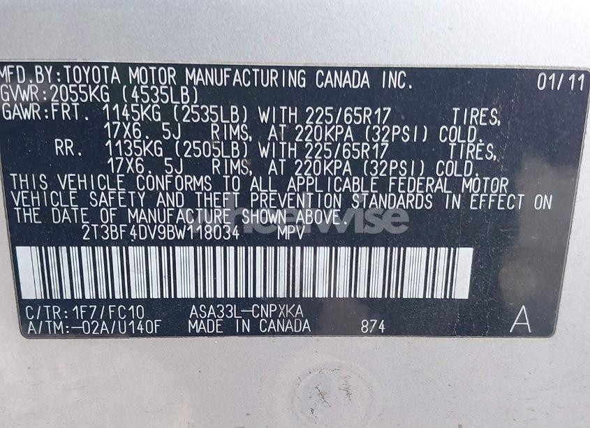 Photo 9 of 2011 Toyota Rav4 (VIN 2T3BF4DV9BW118034)