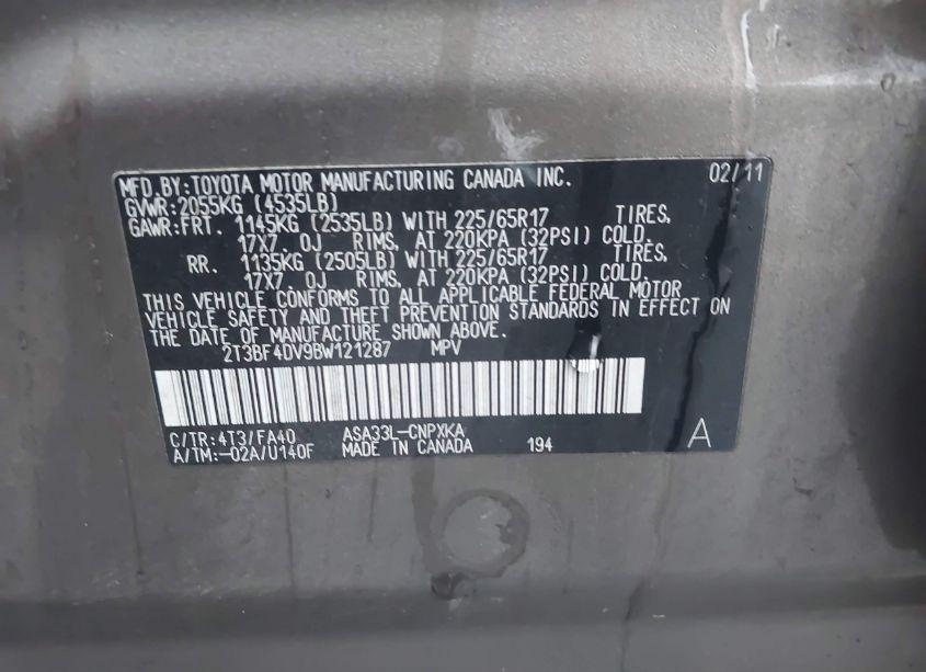 Photo 9 of 2011 Toyota Rav4 (VIN 2T3BF4DV9BW121287)