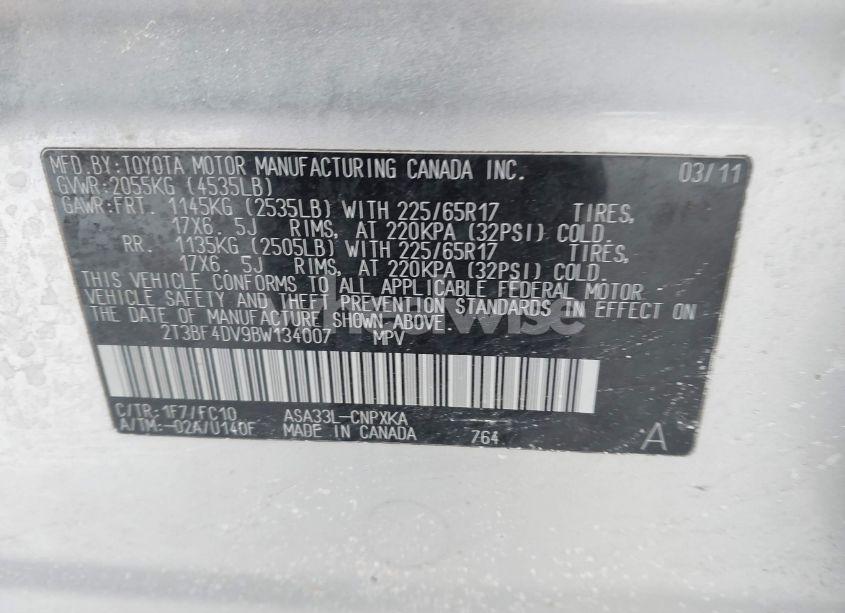 Photo 9 of 2011 Toyota Rav4 (VIN 2T3BF4DV9BW134007)