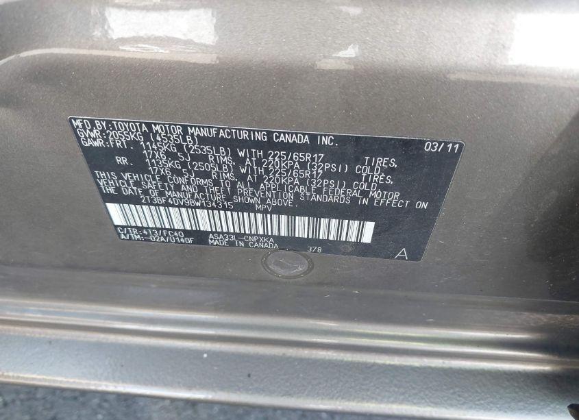 Photo 9 of 2011 Toyota Rav4 (VIN 2T3BF4DV9BW134315)