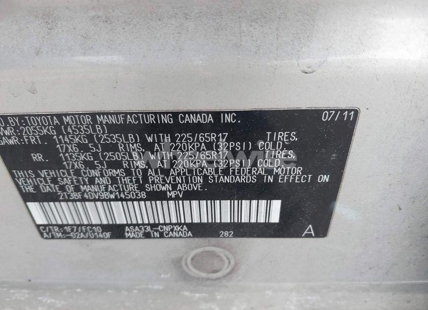 Photo 9 of 2011 Toyota Rav4 (VIN 2T3BF4DV9BW145038)