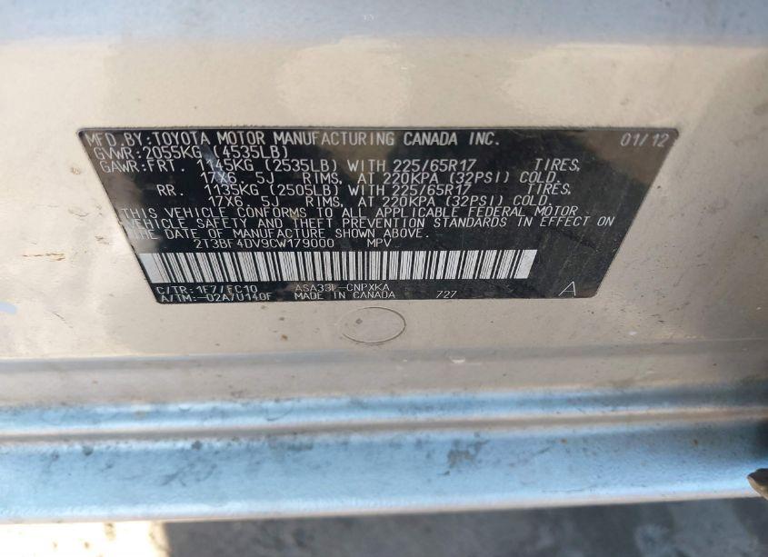 Photo 9 of 2012 Toyota Rav4 (VIN 2T3BF4DV9CW179000)