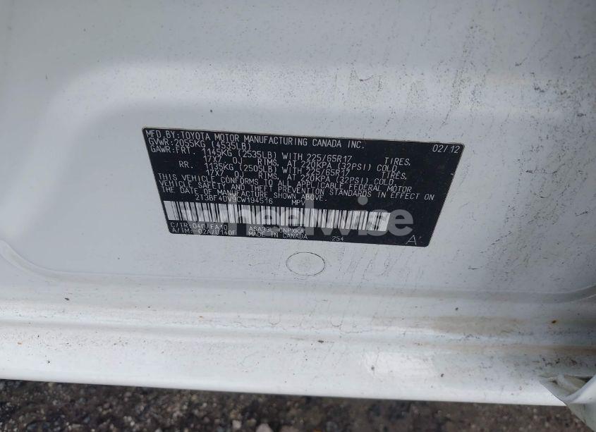 Photo 9 of 2012 Toyota Rav4 (VIN 2T3BF4DV9CW194516)