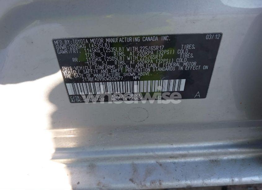 Photo 9 of 2012 Toyota Rav4 (VIN 2T3BF4DV9CW202677)