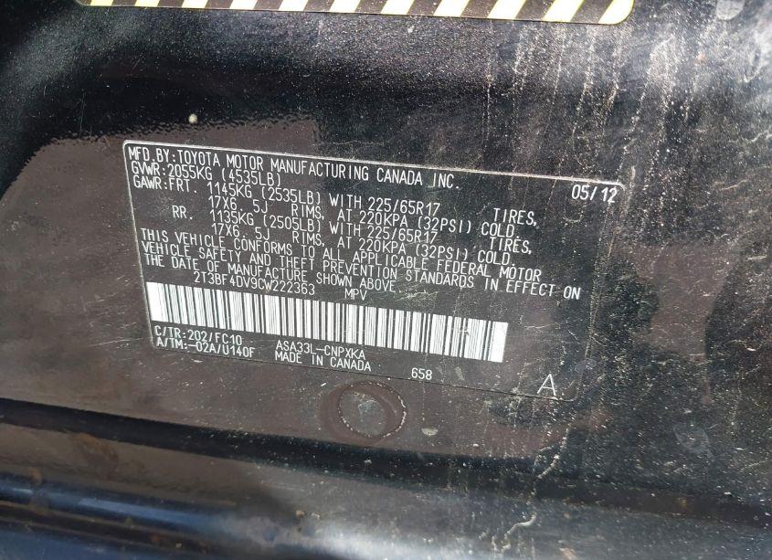 Photo 9 of 2012 Toyota Rav4 (VIN 2T3BF4DV9CW222363)