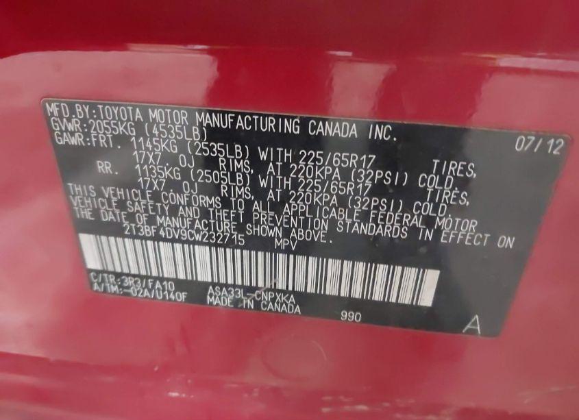 Photo 9 of 2012 Toyota Rav4 (VIN 2T3BF4DV9CW232715)