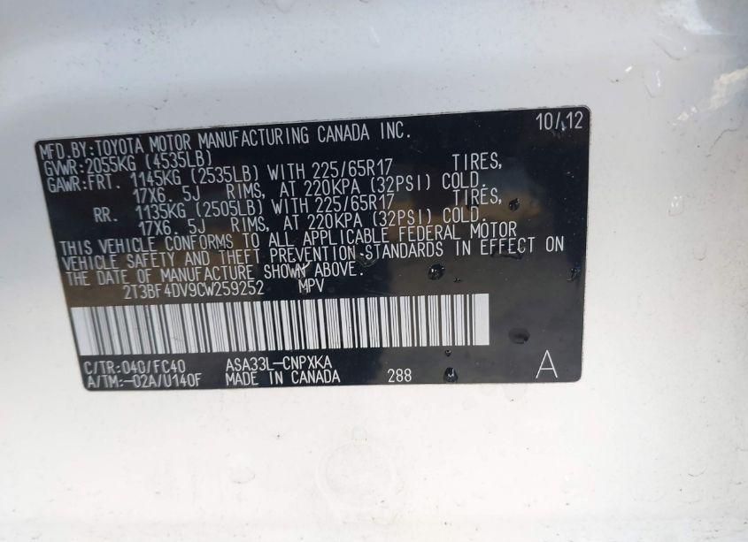 Photo 9 of 2012 Toyota Rav4 (VIN 2T3BF4DV9CW259252)