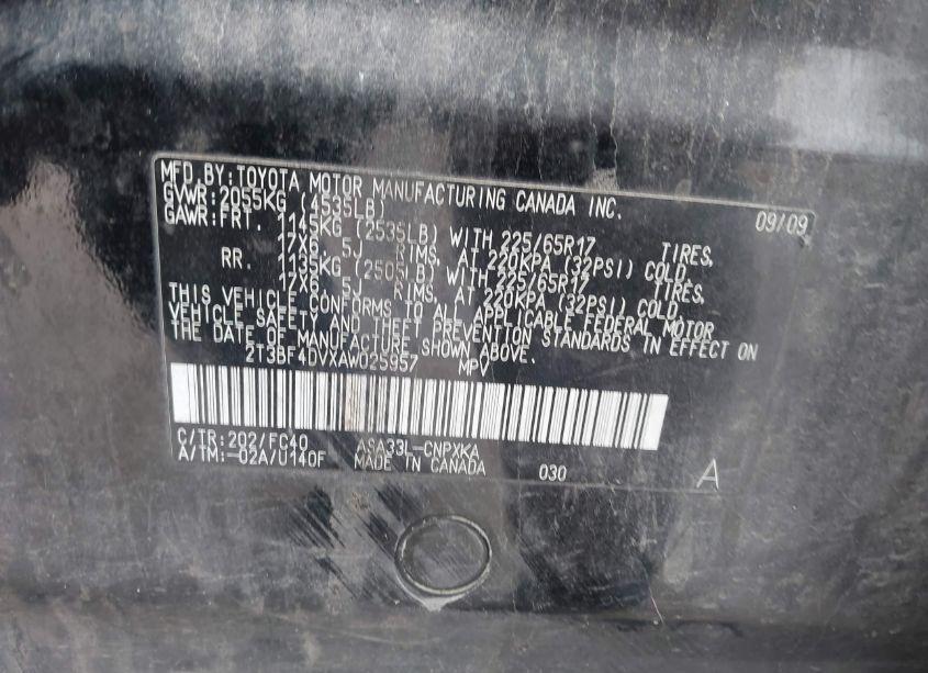 Photo 9 of 2010 Toyota Rav4 (VIN 2T3BF4DVXAW025957)