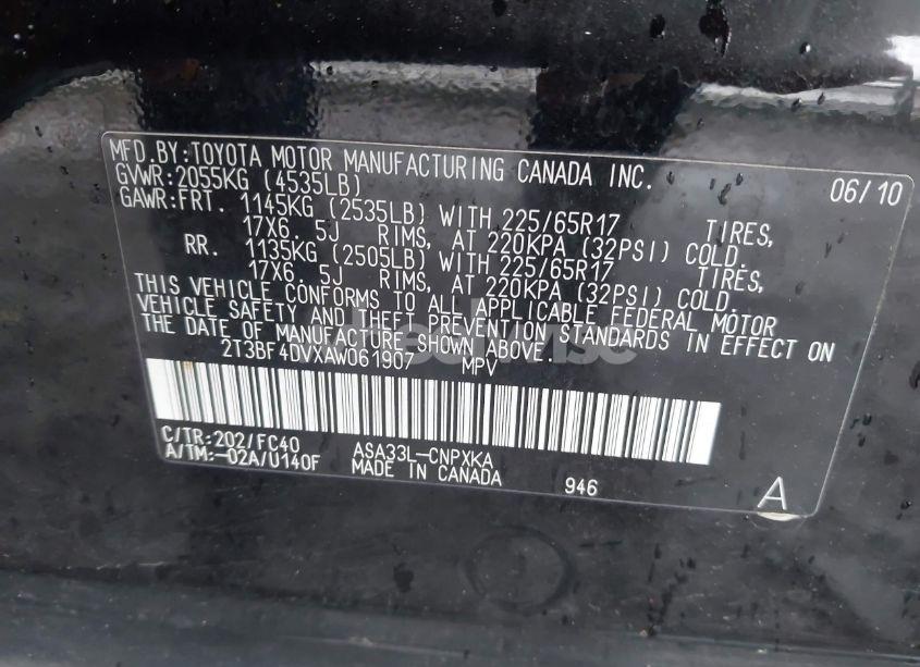 Photo 9 of 2010 Toyota Rav4 (VIN 2T3BF4DVXAW061907)