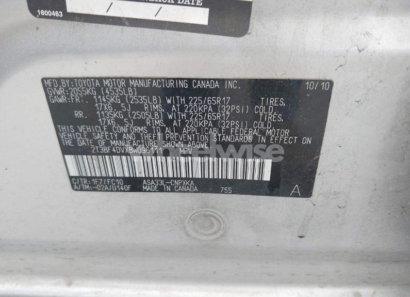 Photo 9 of 2011 Toyota Rav4 (VIN 2T3BF4DVXBW096111)