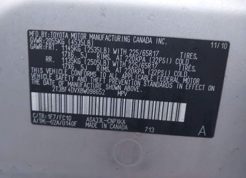 Photo 9 of 2011 Toyota Rav4 (VIN 2T3BF4DVXBW098652)