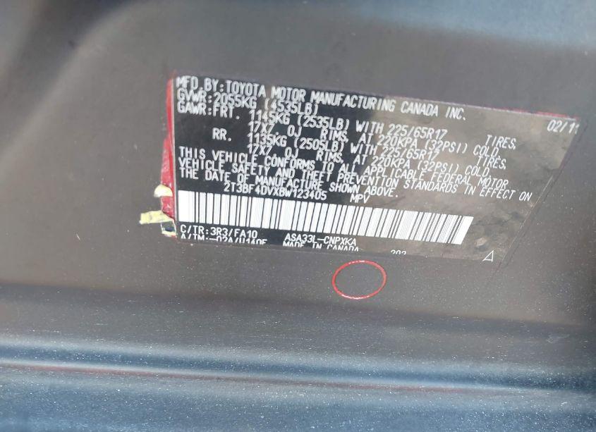 Photo 9 of 2011 Toyota Rav4 (VIN 2T3BF4DVXBW123405)