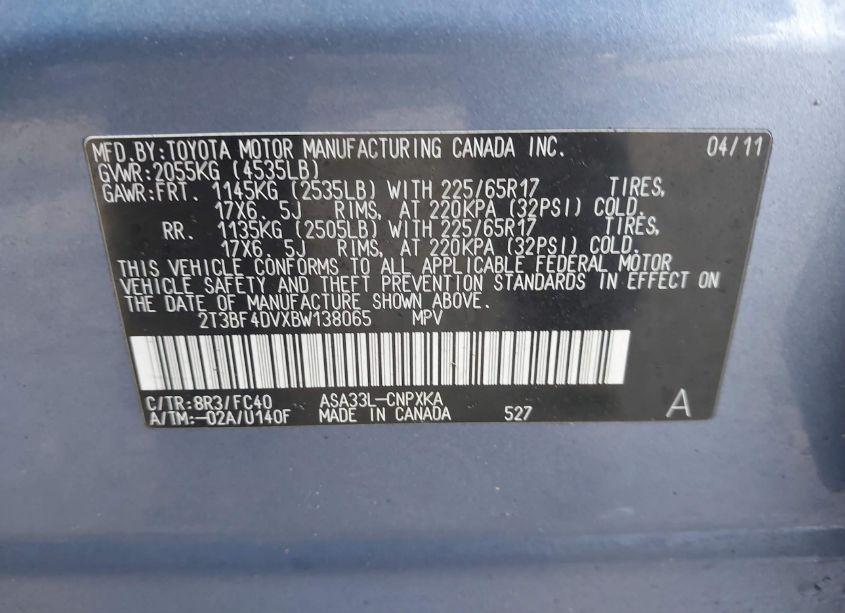 Photo 9 of 2011 Toyota Rav4 (VIN 2T3BF4DVXBW138065)