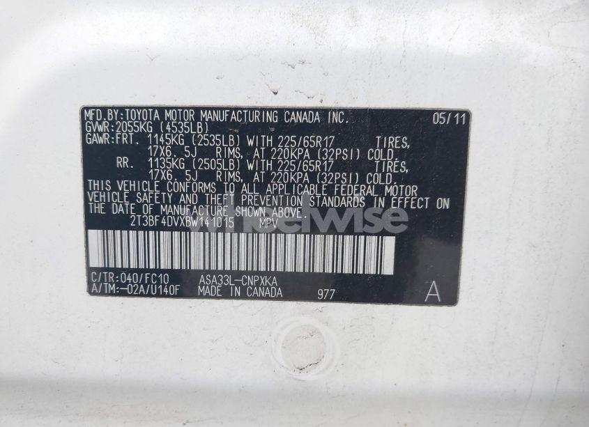 Photo 9 of 2011 Toyota Rav4 (VIN 2T3BF4DVXBW141015)