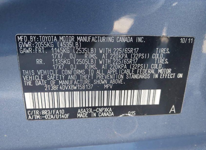 Photo 9 of 2011 Toyota Rav4 (VIN 2T3BF4DVXBW158137)
