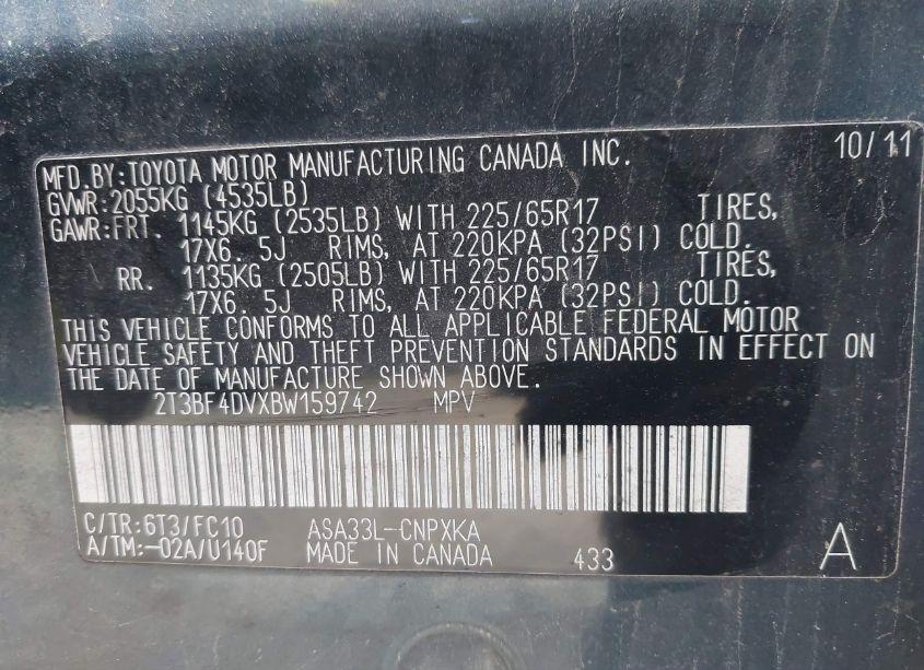 Photo 9 of 2011 Toyota Rav4 (VIN 2T3BF4DVXBW159742)