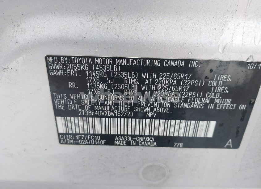 Photo 9 of 2011 Toyota Rav4 (VIN 2T3BF4DVXBW162723)