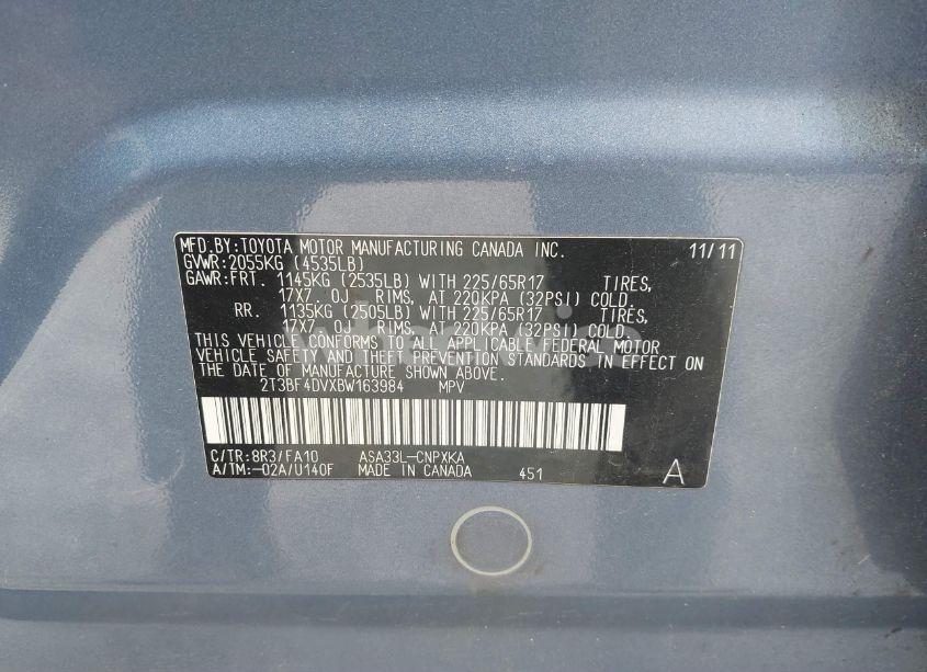 Photo 9 of 2011 Toyota Rav4 (VIN 2T3BF4DVXBW163984)