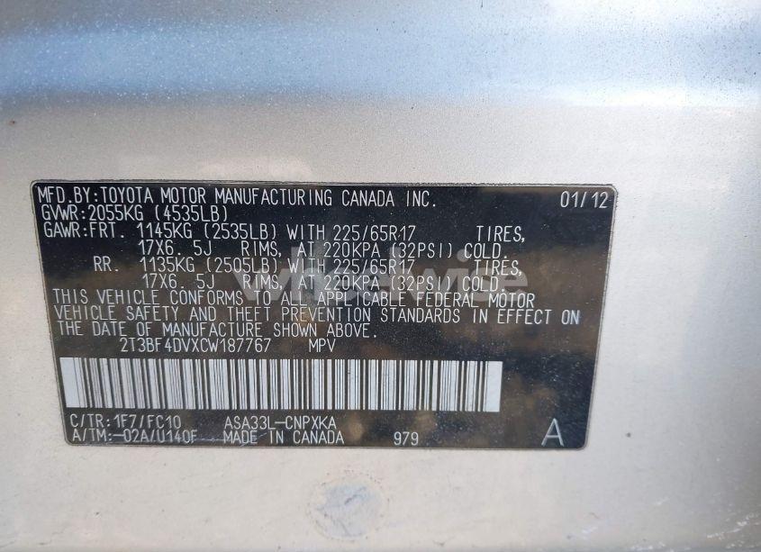 Photo 9 of 2012 Toyota Rav4 (VIN 2T3BF4DVXCW187767)