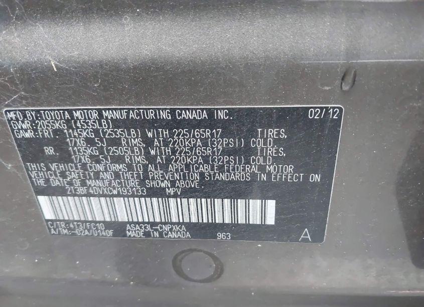 Photo 9 of 2012 Toyota Rav4 (VIN 2T3BF4DVXCW193133)