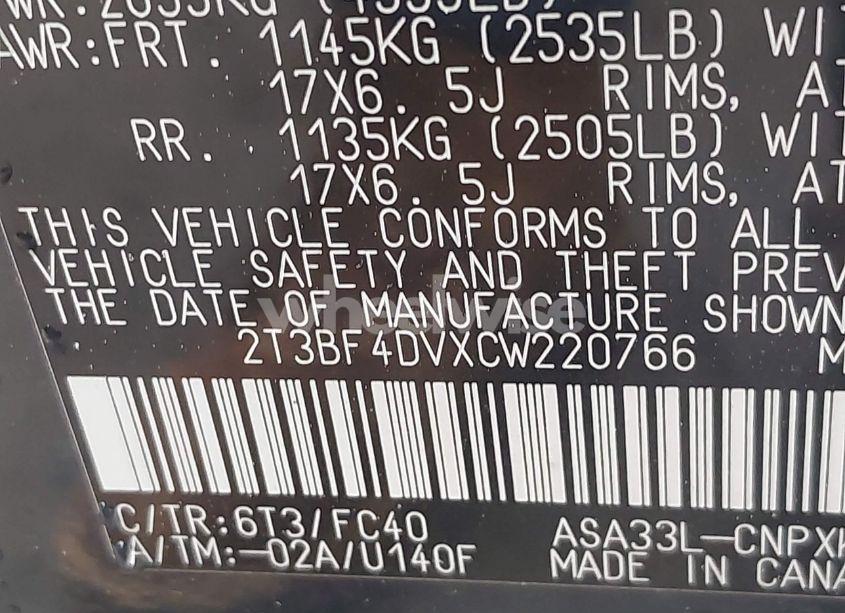 Photo 9 of 2012 Toyota Rav4 (VIN 2T3BF4DVXCW220766)