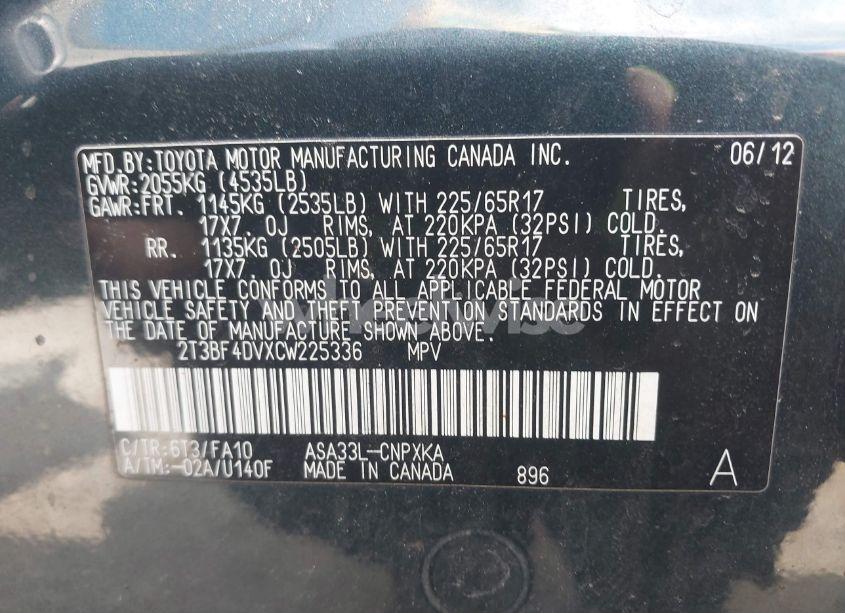 Photo 9 of 2012 Toyota Rav4 (VIN 2T3BF4DVXCW225336)