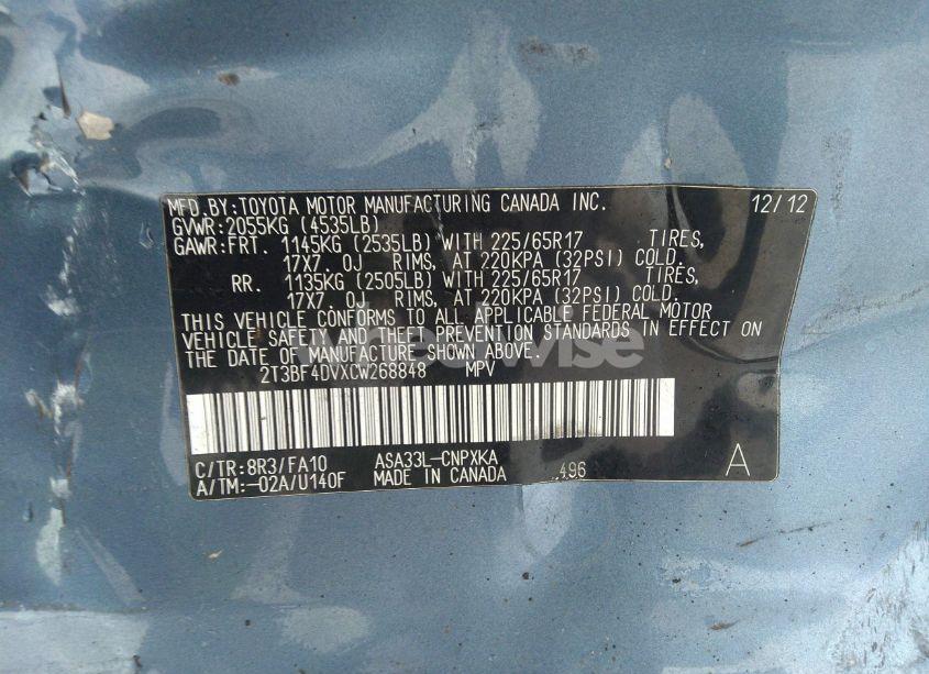 Photo 9 of 2012 Toyota Rav4 (VIN 2T3BF4DVXCW268848)