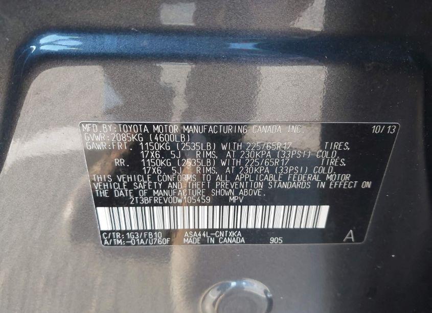 Photo 9 of 2013 Toyota Rav4 LE (VIN 2T3BFREV0DW105459)