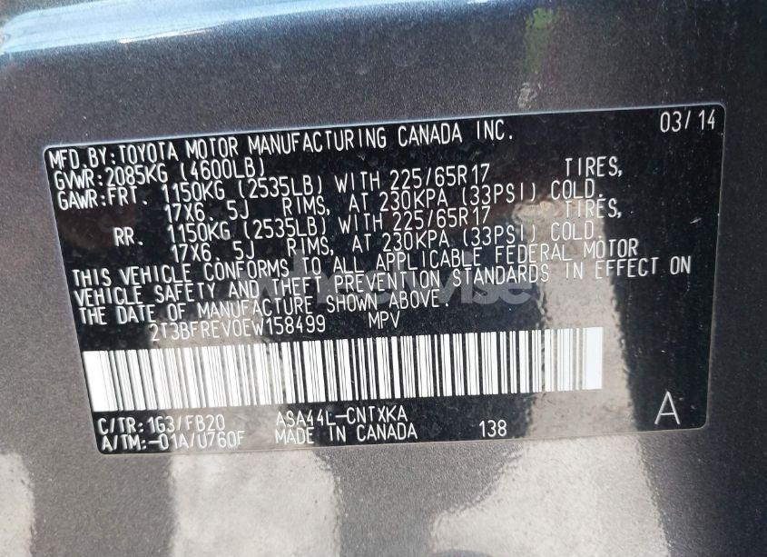 Photo 9 of 2014 Toyota Rav4 LE (VIN 2T3BFREV0EW158499)