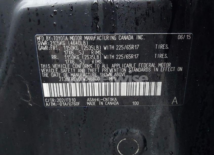 Photo 9 of 2015 Toyota Rav4 LE (VIN 2T3BFREV0FW346800)