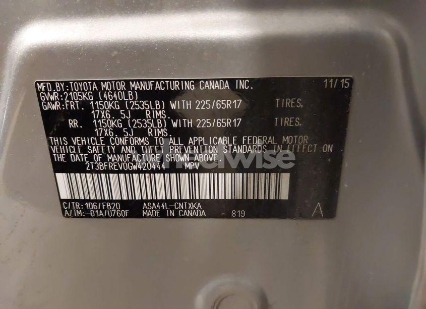 Photo 9 of 2016 Toyota Rav4 LE (VIN 2T3BFREV0GW420444)