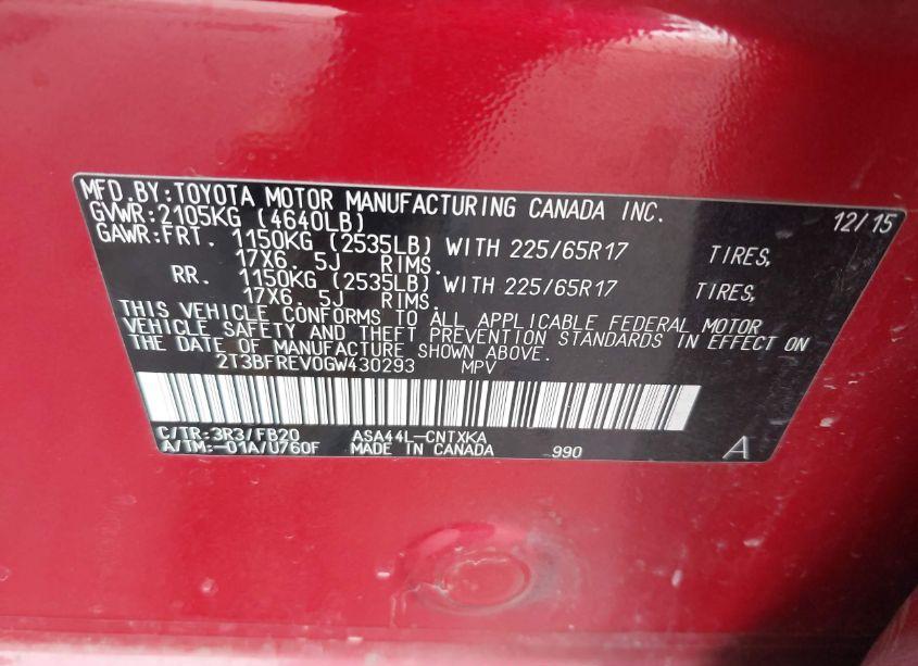 Photo 9 of 2016 Toyota Rav4 LE (VIN 2T3BFREV0GW430293)