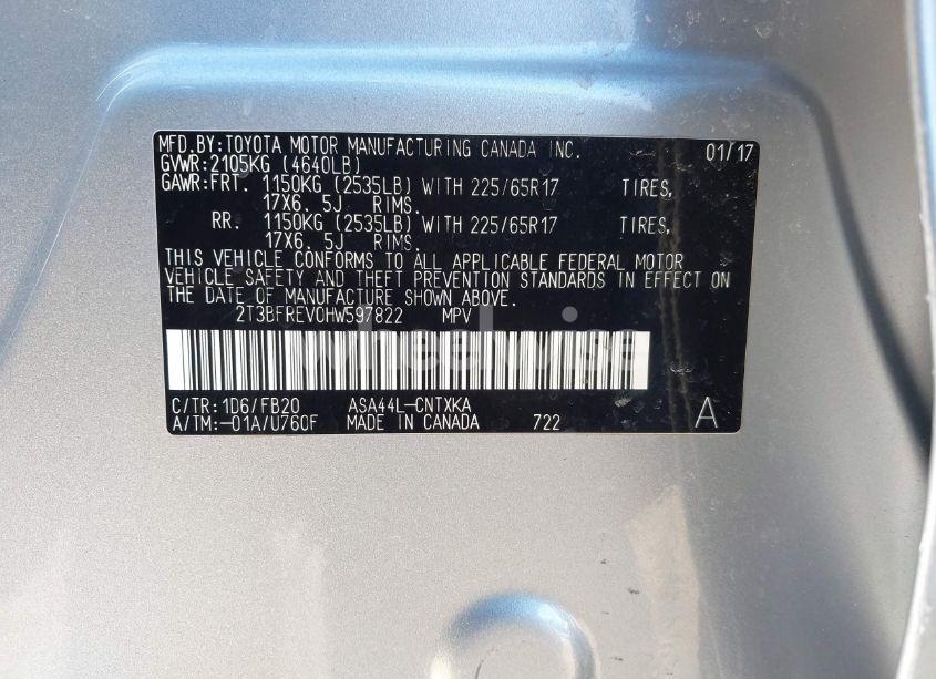 Photo 9 of 2017 Toyota Rav4 LE (VIN 2T3BFREV0HW597822)