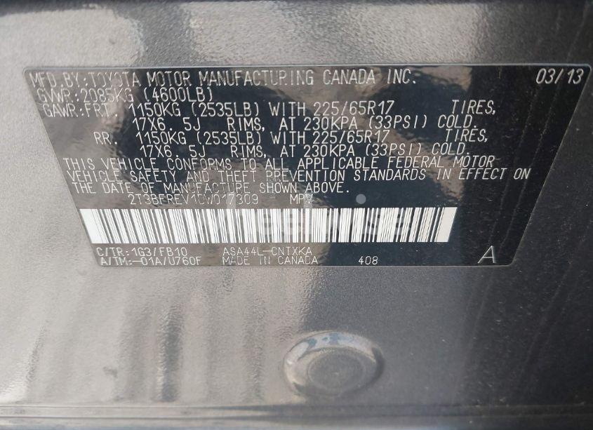 Photo 9 of 2013 Toyota Rav4 LE (VIN 2T3BFREV1DW017309)