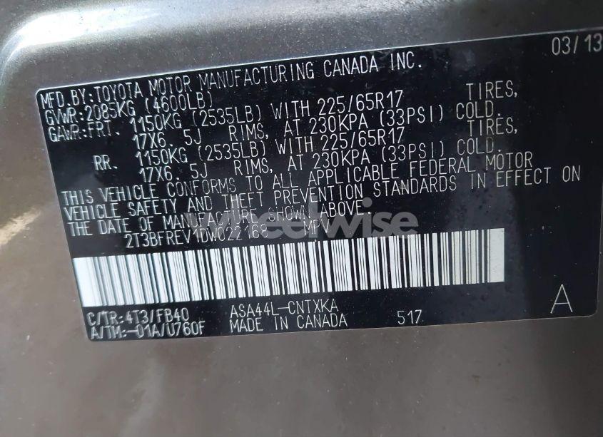 Photo 9 of 2013 Toyota Rav4 LE (VIN 2T3BFREV1DW022168)