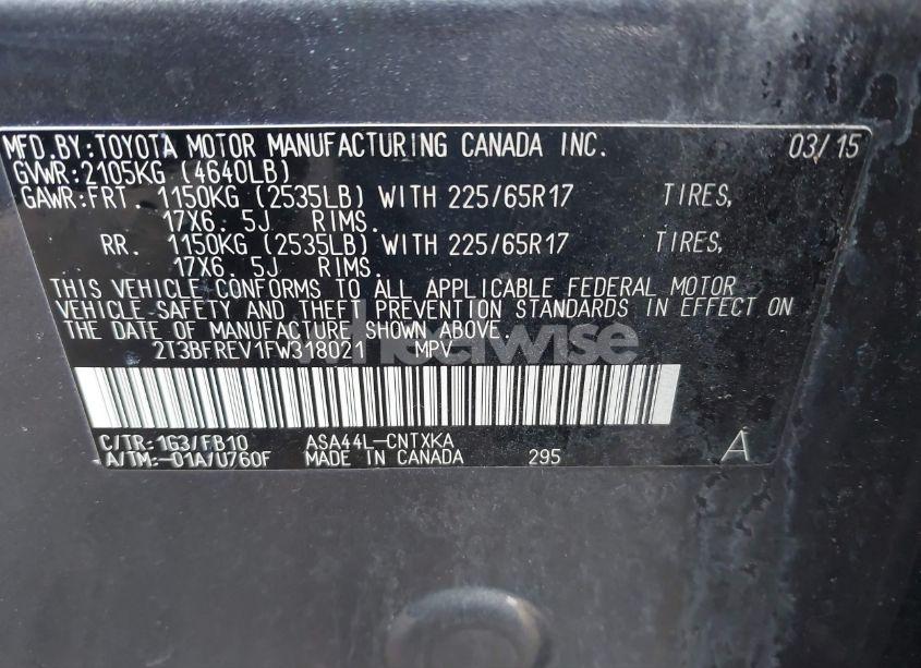 Photo 9 of 2015 Toyota Rav4 LE (VIN 2T3BFREV1FW318021)