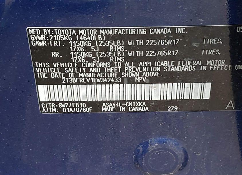 Photo 9 of 2015 Toyota Rav4 LE (VIN 2T3BFREV1FW342433)