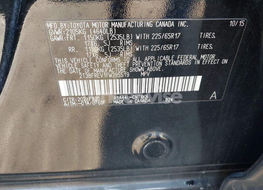 Photo 9 of 2015 Toyota Rav4 LE (VIN 2T3BFREV1FW395519)