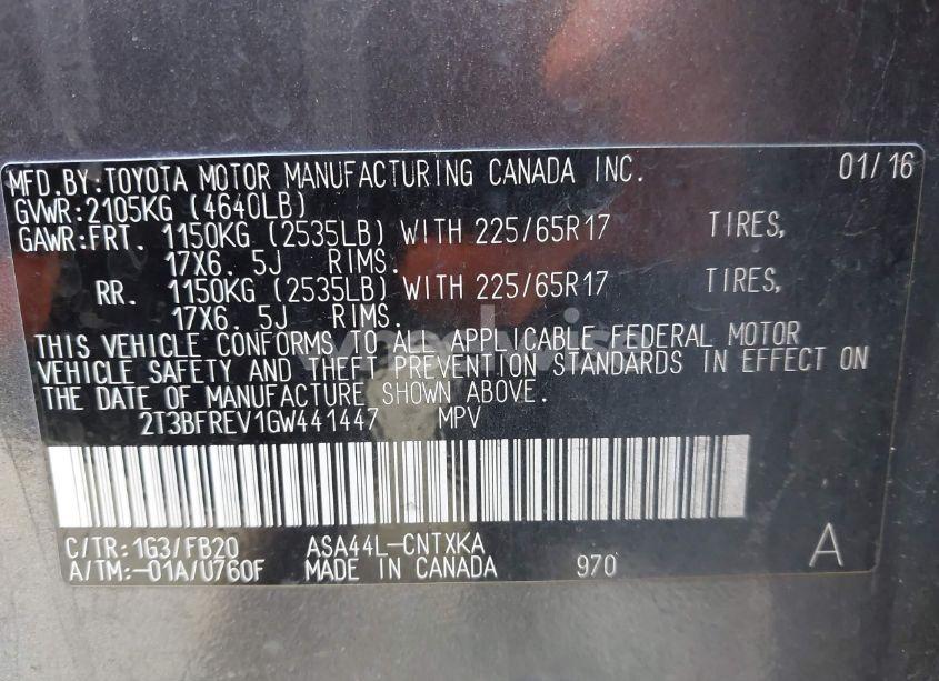 Photo 9 of 2016 Toyota Rav4 LE (VIN 2T3BFREV1GW441447)