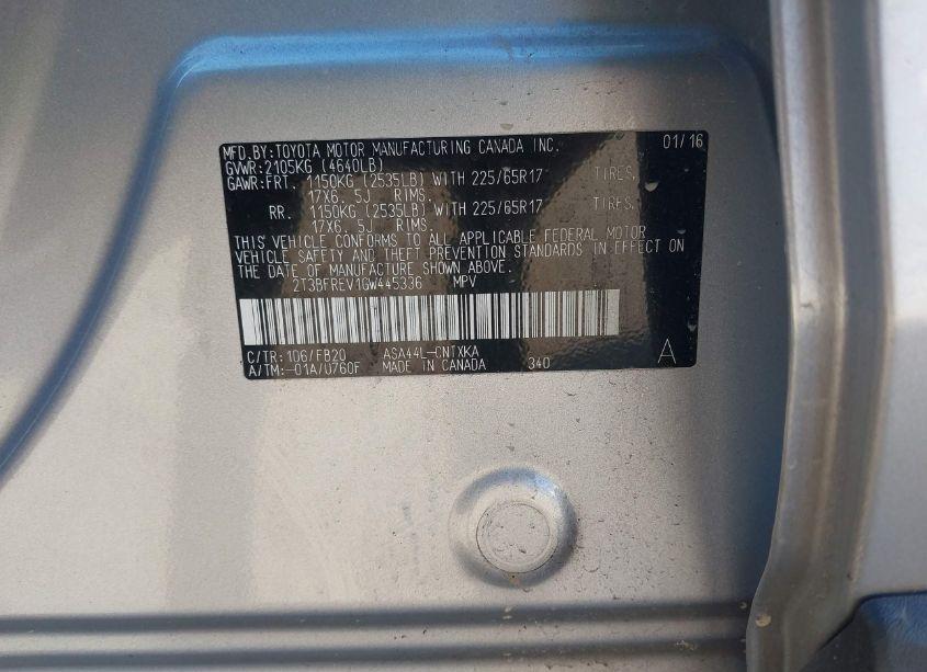 Photo 9 of 2016 Toyota Rav4 LE (VIN 2T3BFREV1GW445336)