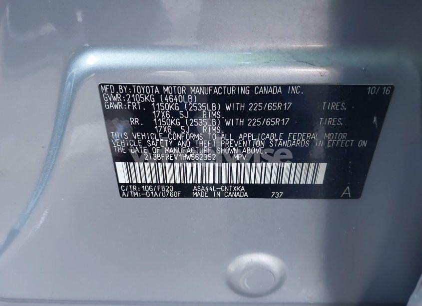 Photo 9 of 2017 Toyota Rav4 LE (VIN 2T3BFREV1HW562352)