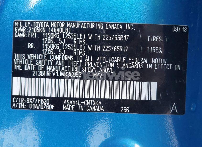 Photo 9 of 2018 Toyota Rav4 LE (VIN 2T3BFREV1JW836963)