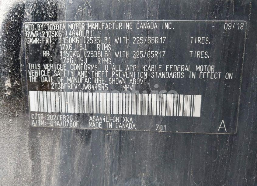 Photo 9 of 2018 Toyota Rav4 LE (VIN 2T3BFREV1JW844545)