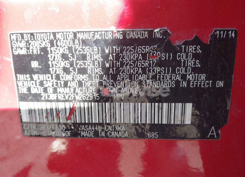 Photo 9 of 2015 Toyota Rav4 LE (VIN 2T3BFREV2FW262915)