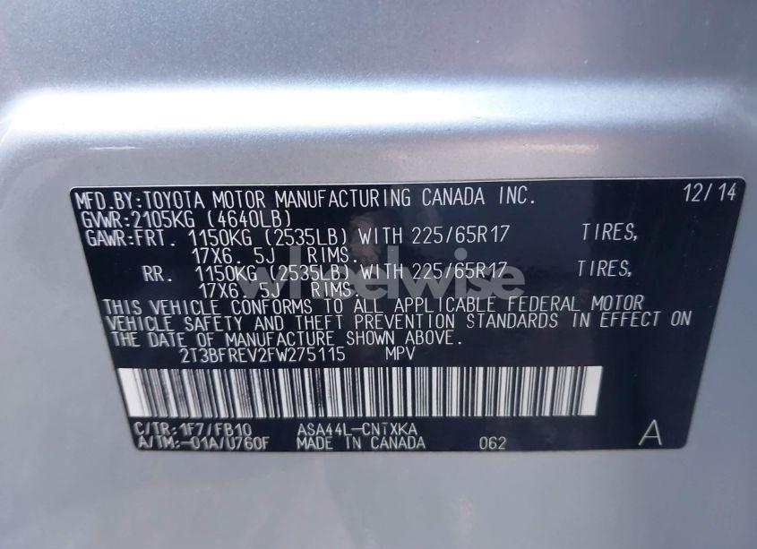 Photo 9 of 2015 Toyota Rav4 LE (VIN 2T3BFREV2FW275115)