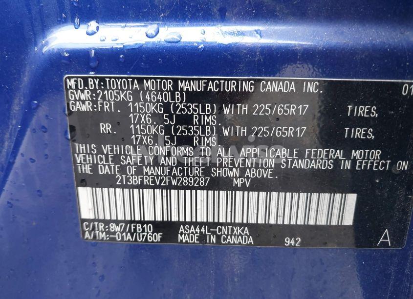 Photo 9 of 2015 Toyota Rav4 LE (VIN 2T3BFREV2FW289287)