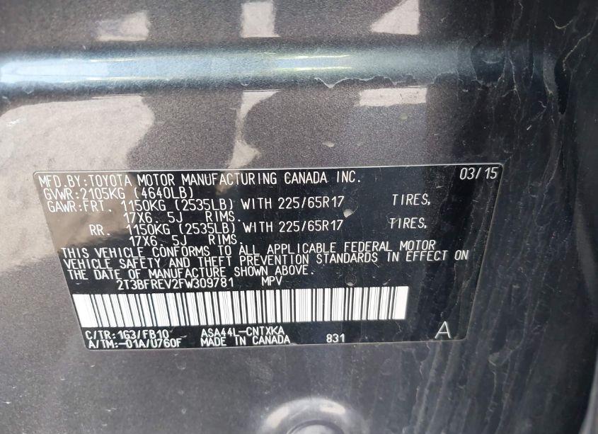 Photo 9 of 2015 Toyota Rav4 LE (VIN 2T3BFREV2FW309781)